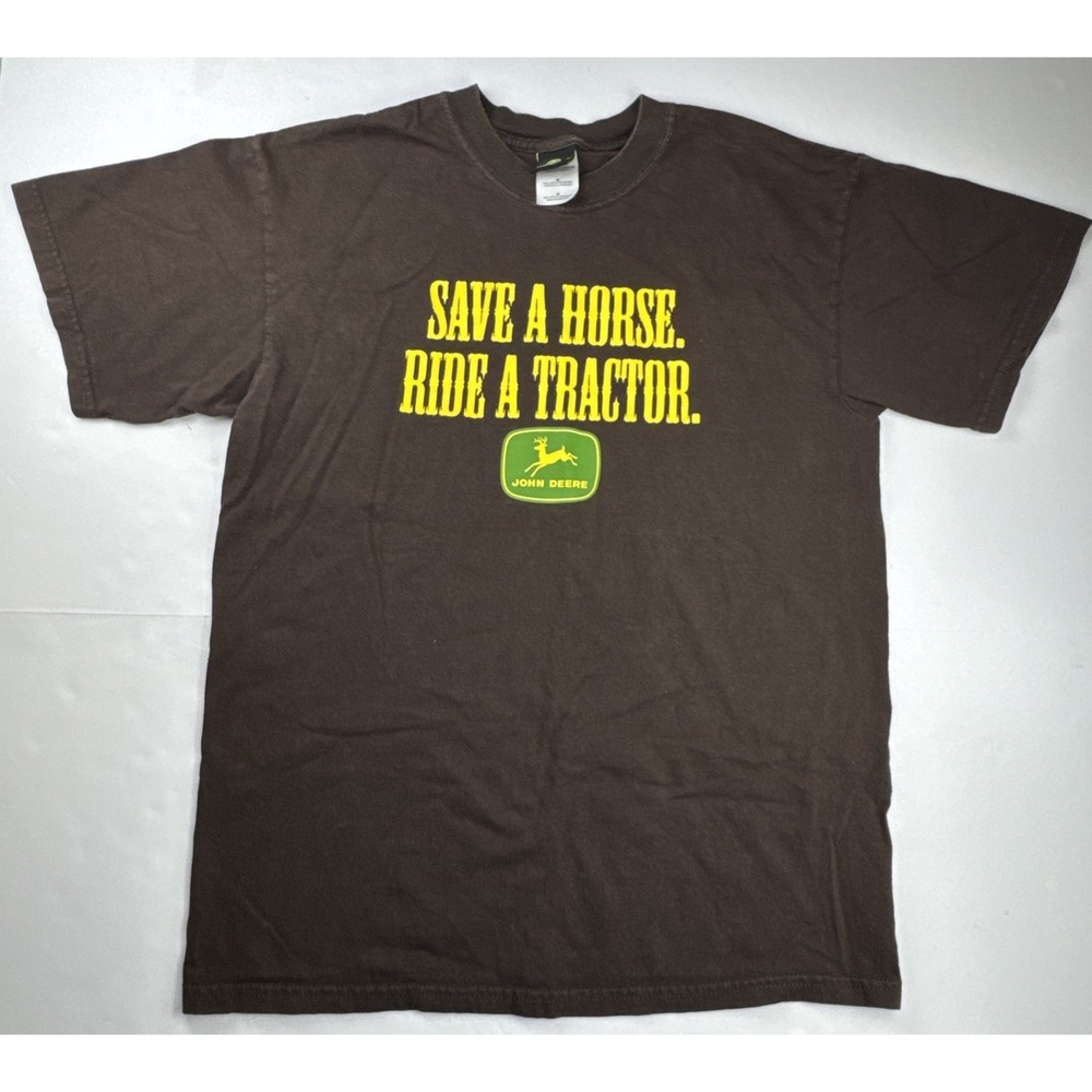 John Deere Mens Graphic T-Shirt Medium Brown Cotton Western Save A Horse Humor